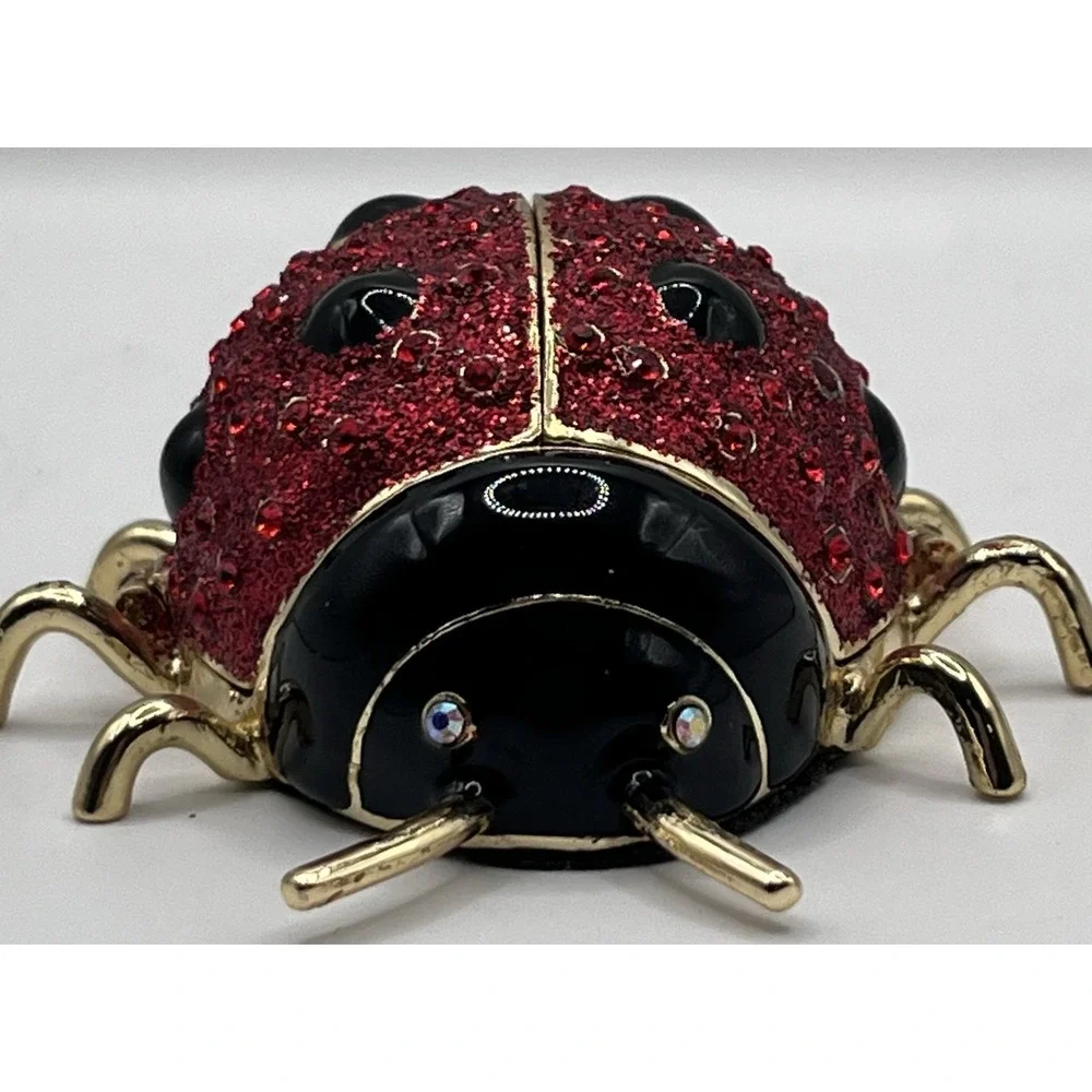 Gold Plated Jeweled Sparkling Ladybug Hinged Trinket Box